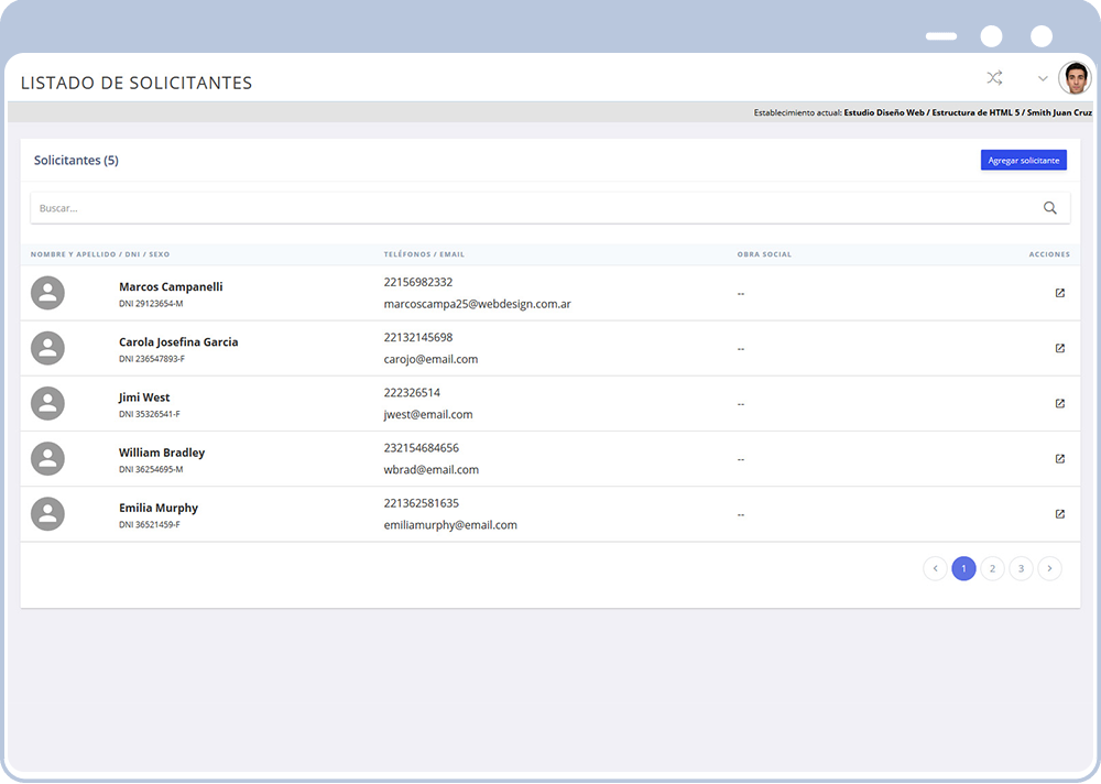 Administrador de turnos Configuracion solicitantes