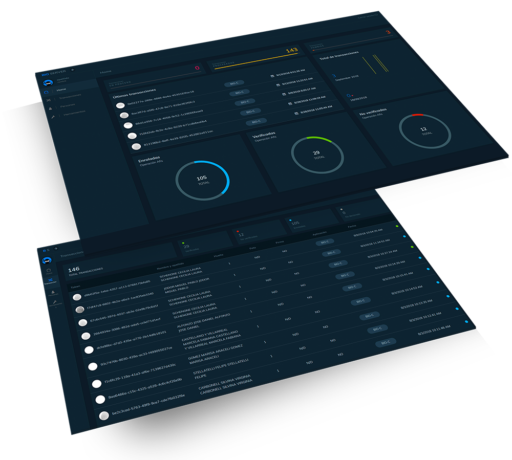 Sistema Biometria Bio Server pantalla